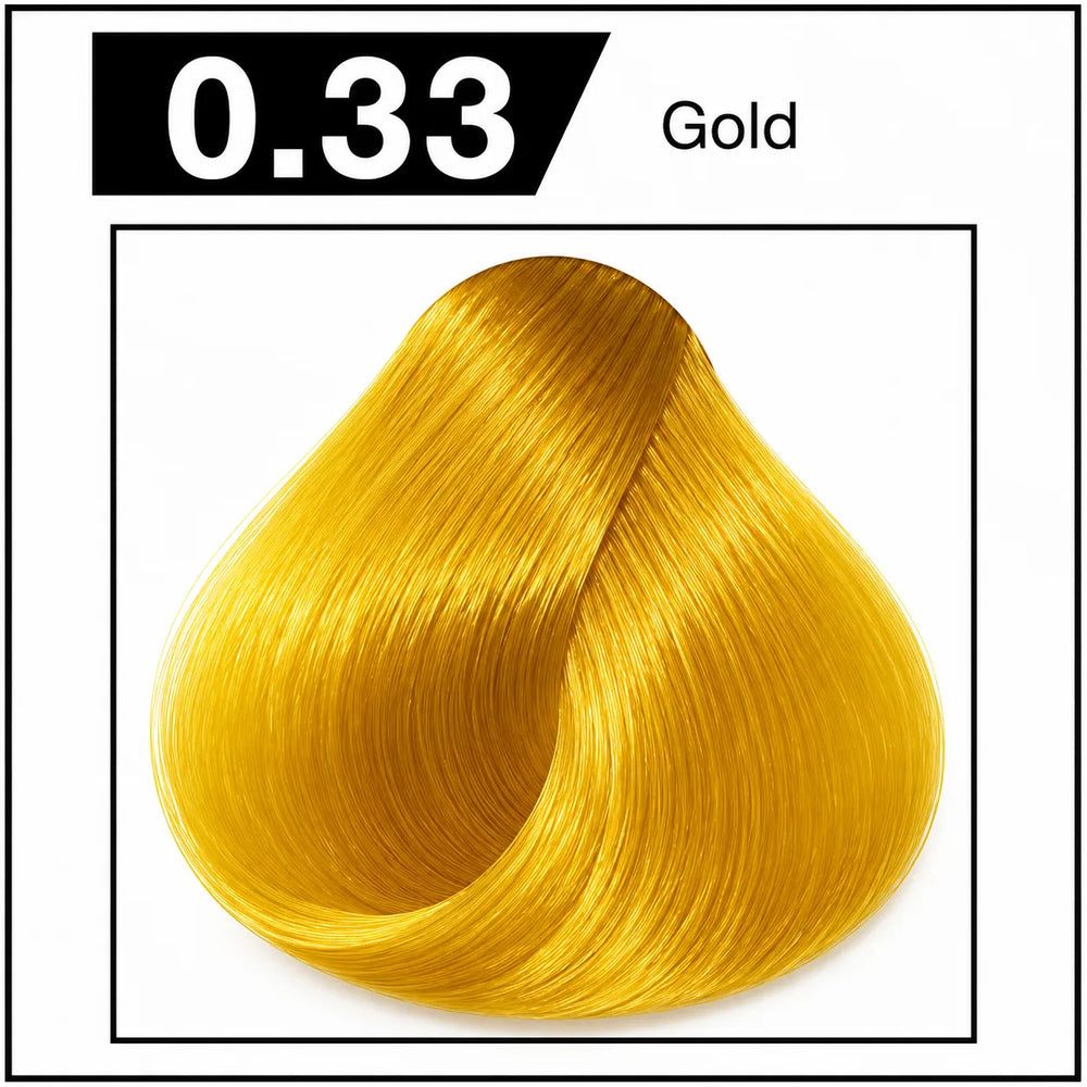 Hair color shade 0.33, gold, glossy bright golden hair tone