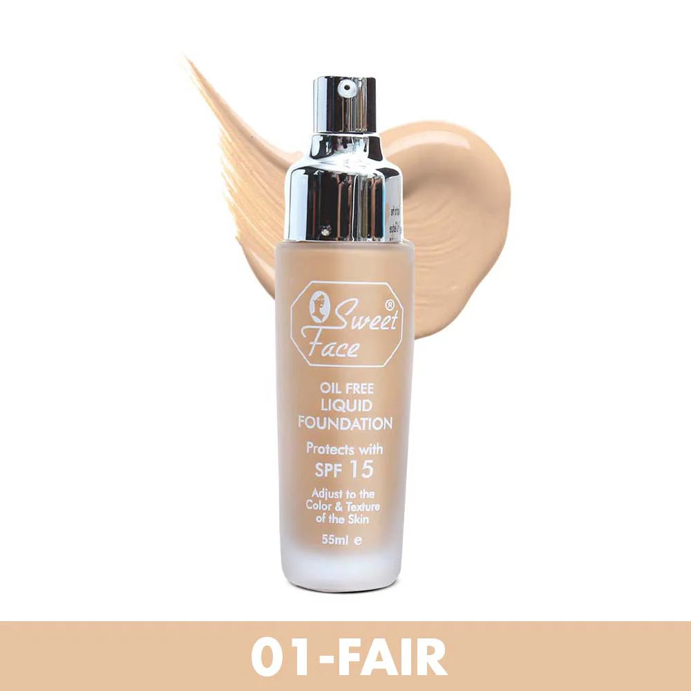 Oil-free liquid foundation bottle, shade 02 Natural with tan swatch