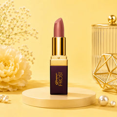 Mauve-rose lipstick with gold bullet and square dark casing