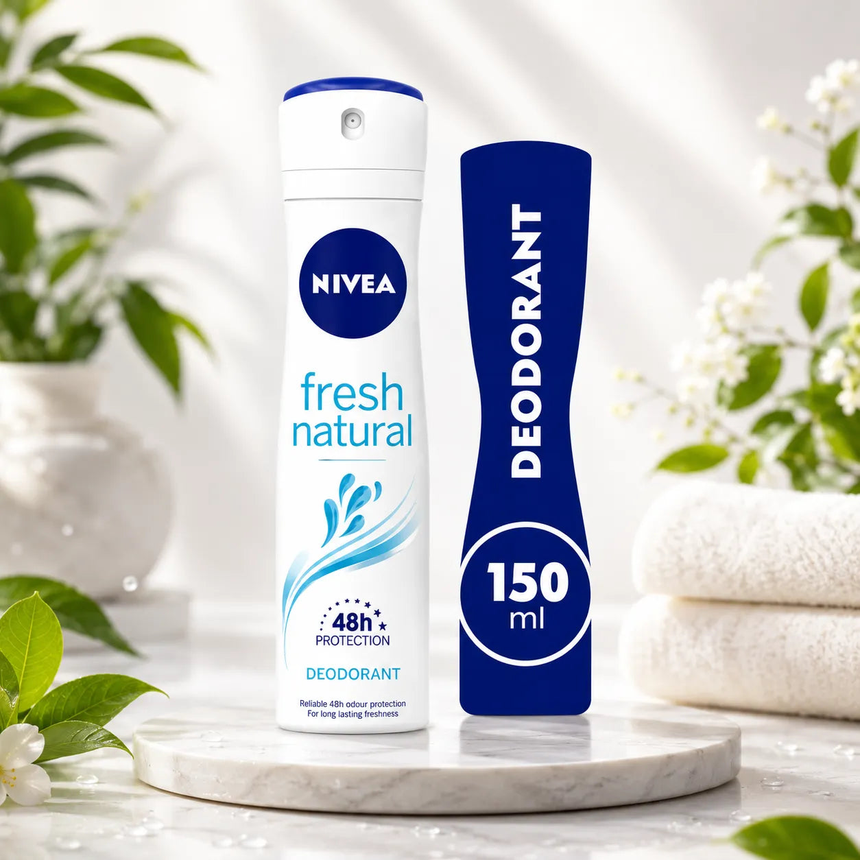 NIVEA fresh natural deodorant white bottle with blue 150 ml deodorant container