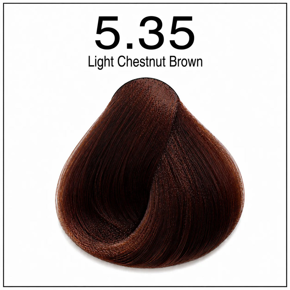 Hair color shade 5.35 Light Chestnut Brown swatch, rich dark chestnut