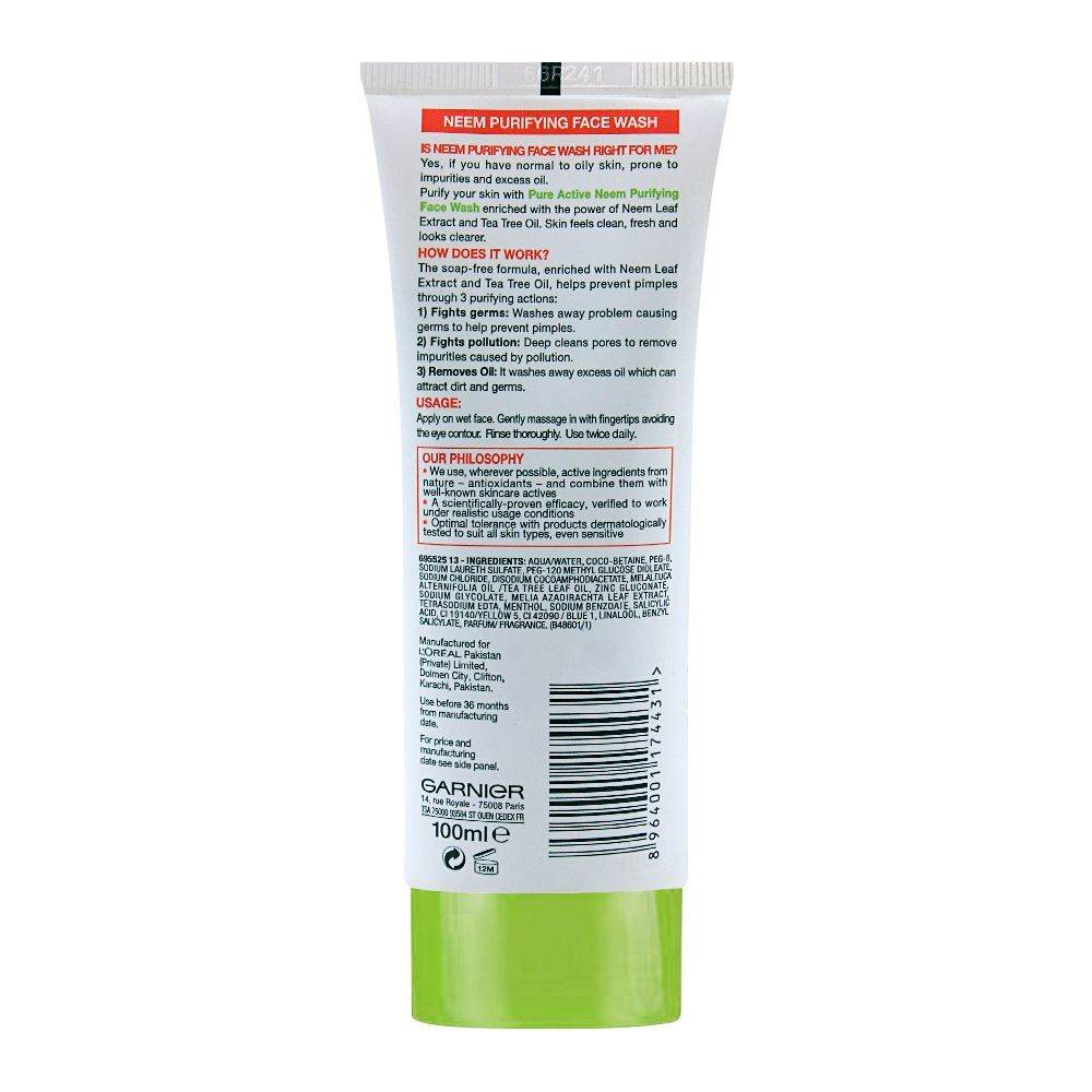 Garnier Skin Active Pure Active Neem Purifying Face Wash, For Normal To Oily Skin, 100ml - YehChez.pk