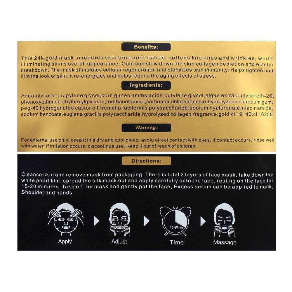 Essence mask box back panel with ingredients, directions, and application steps