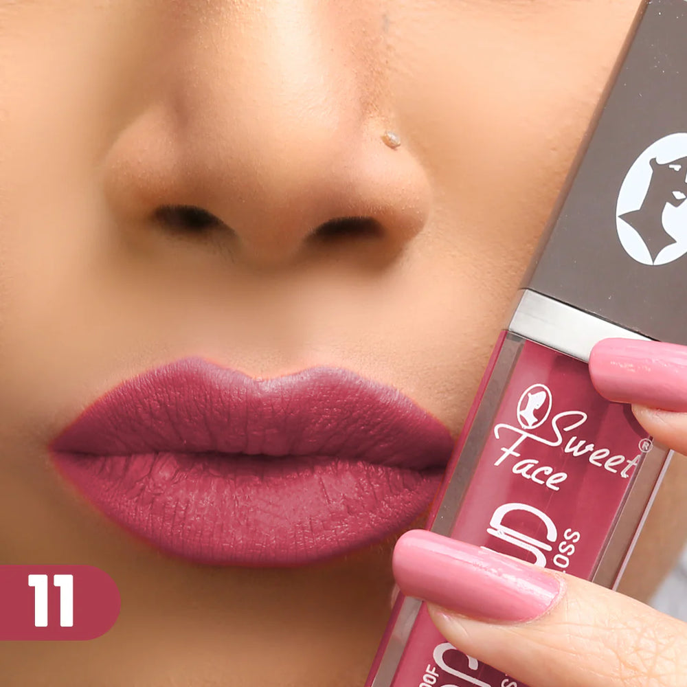 Lip gloss tube and wand applying rose lip color, shade 11