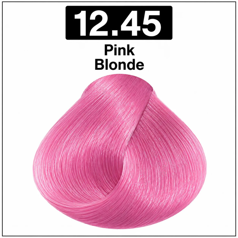 Hair color shade 12.45 Pink Blonde, bright pink blonde cream