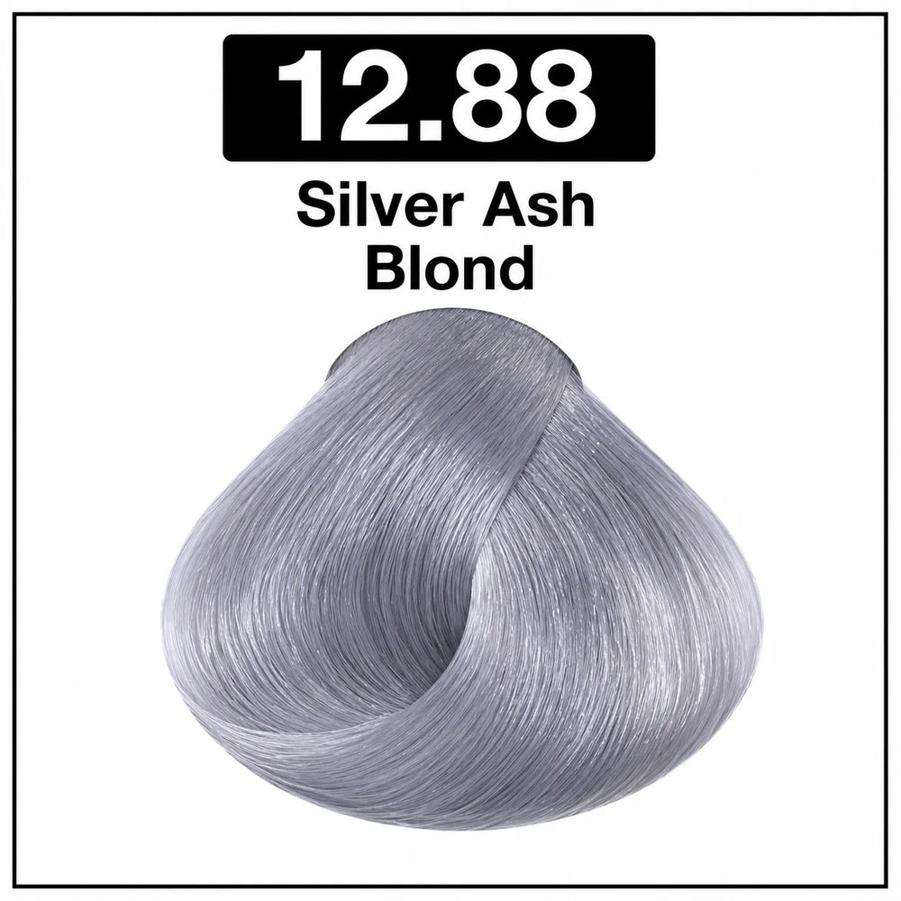 Hair color shade swatch, silver ash blond hair dye cream