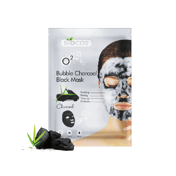 Biocos bubble charcoal black face mask box with charcoal lumps