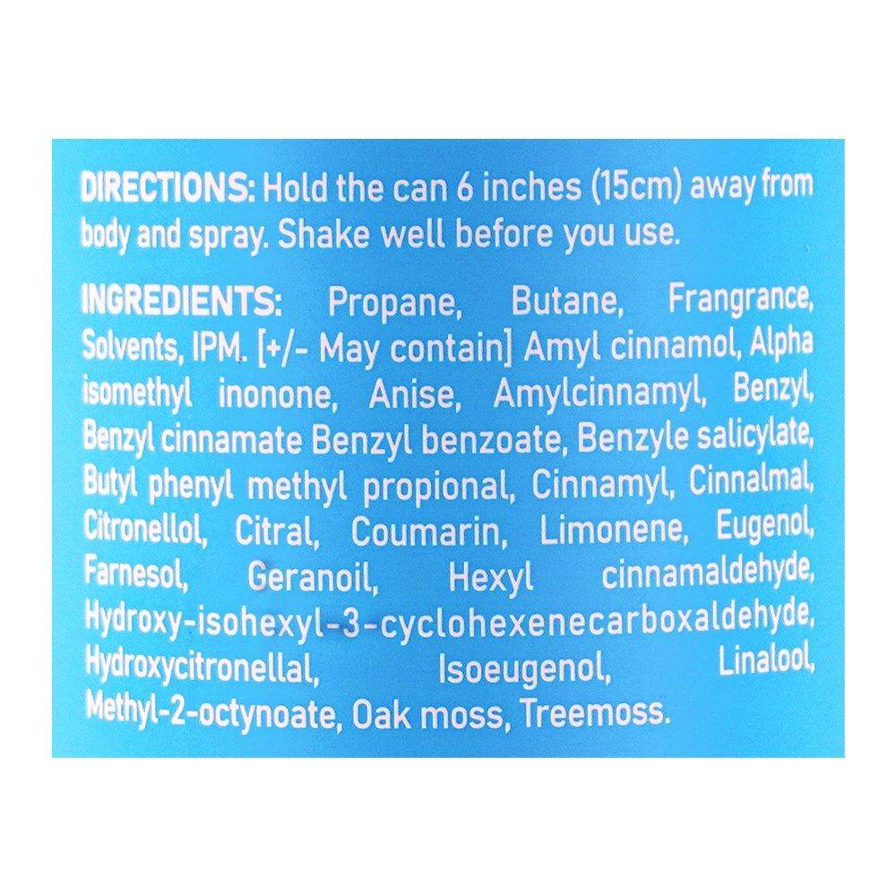 MIKA body spray label panel with directions and ingredients text