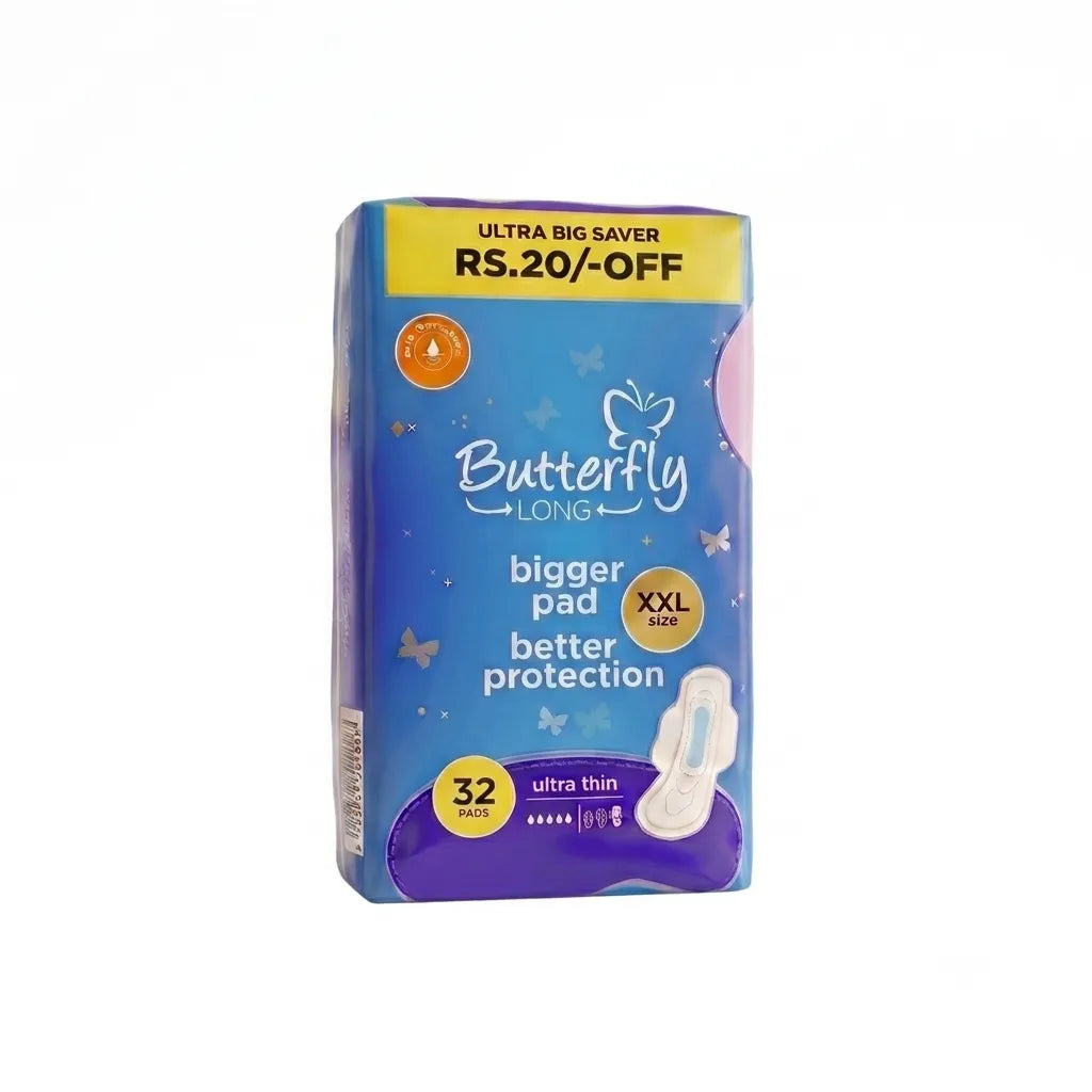 Butterfly long+ XXL pad pack with ultra-thin 32 pads for better protection
