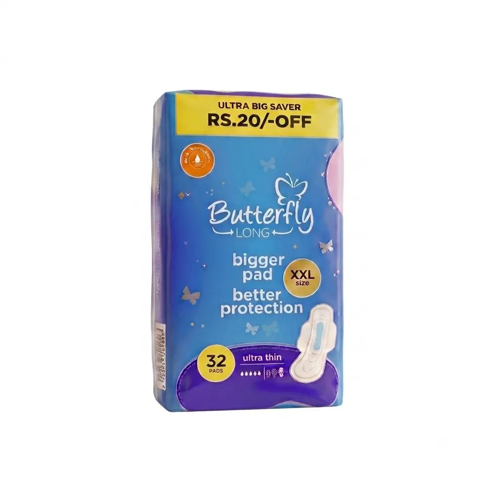 Butterfly ultra-thin XXL sanitary pads, 32 count, disposable pad pack