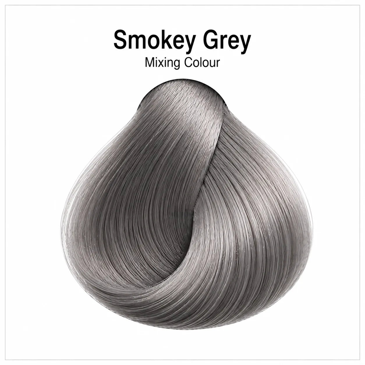 Hair color shade swatch Smokey Grey mixing colour, silver-gray curled hair sample.