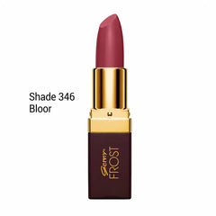 Rose mauve lipstick with gold cap, maroon case labeled Genny Frost
