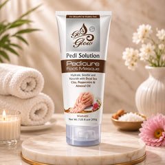 Go4Glow pedicure foot masque tube, white with clear base, floral foot label