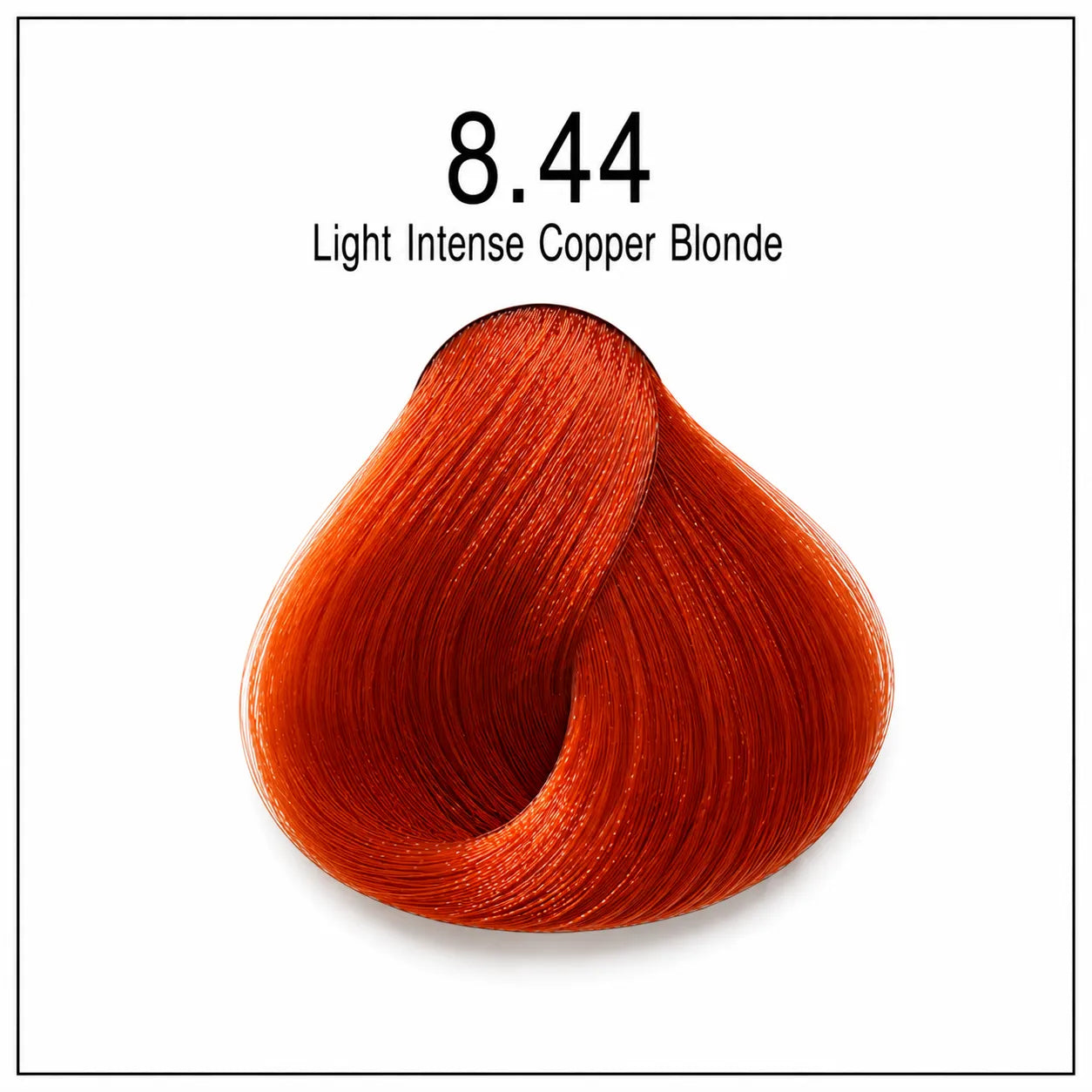 Hair color dye shade swatch 8.44 Light Intense Copper Blonde, vivid red-orange copper tone
