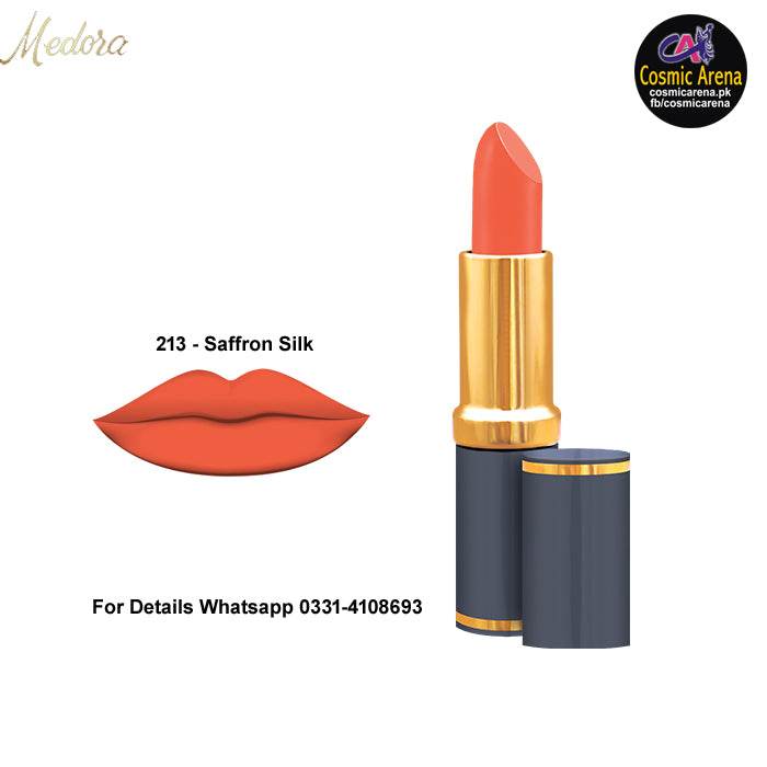 Gold-capped lipstick with coral orange bullet and dark cylindrical base