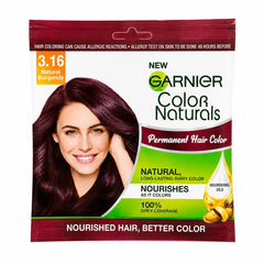 Garnier Color Naturals permanent hair color sachet, shade 3.16 Natural Burgundy.