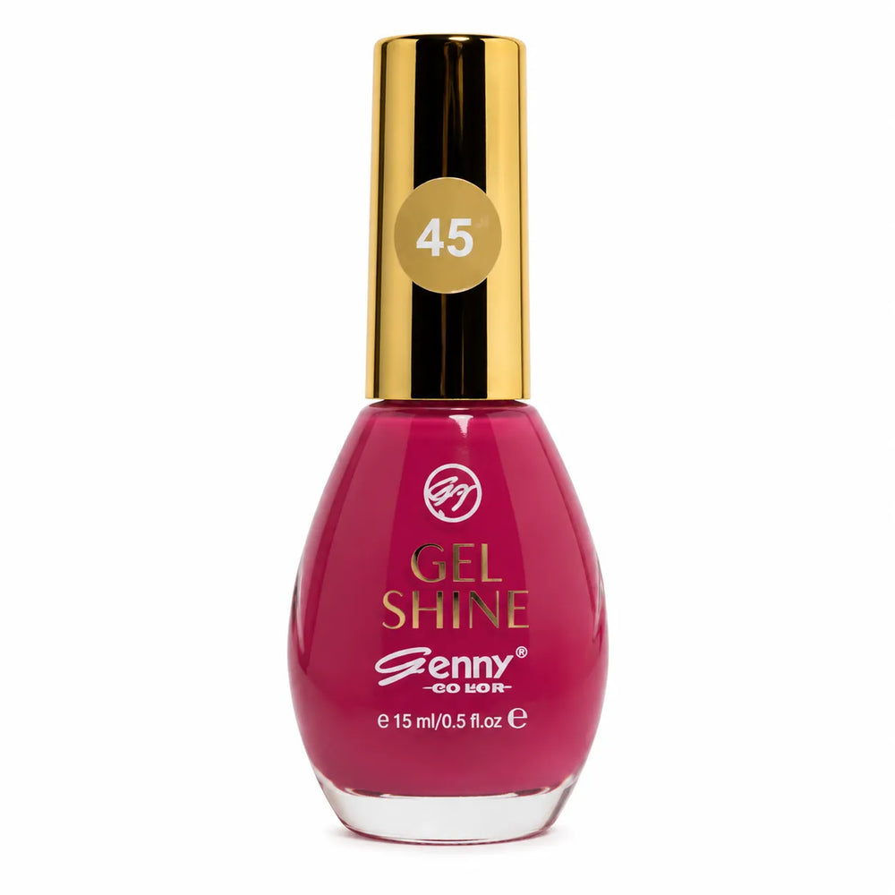 Magenta Gel Shine nail polish bottle with gold cap, 45, 15 mL
