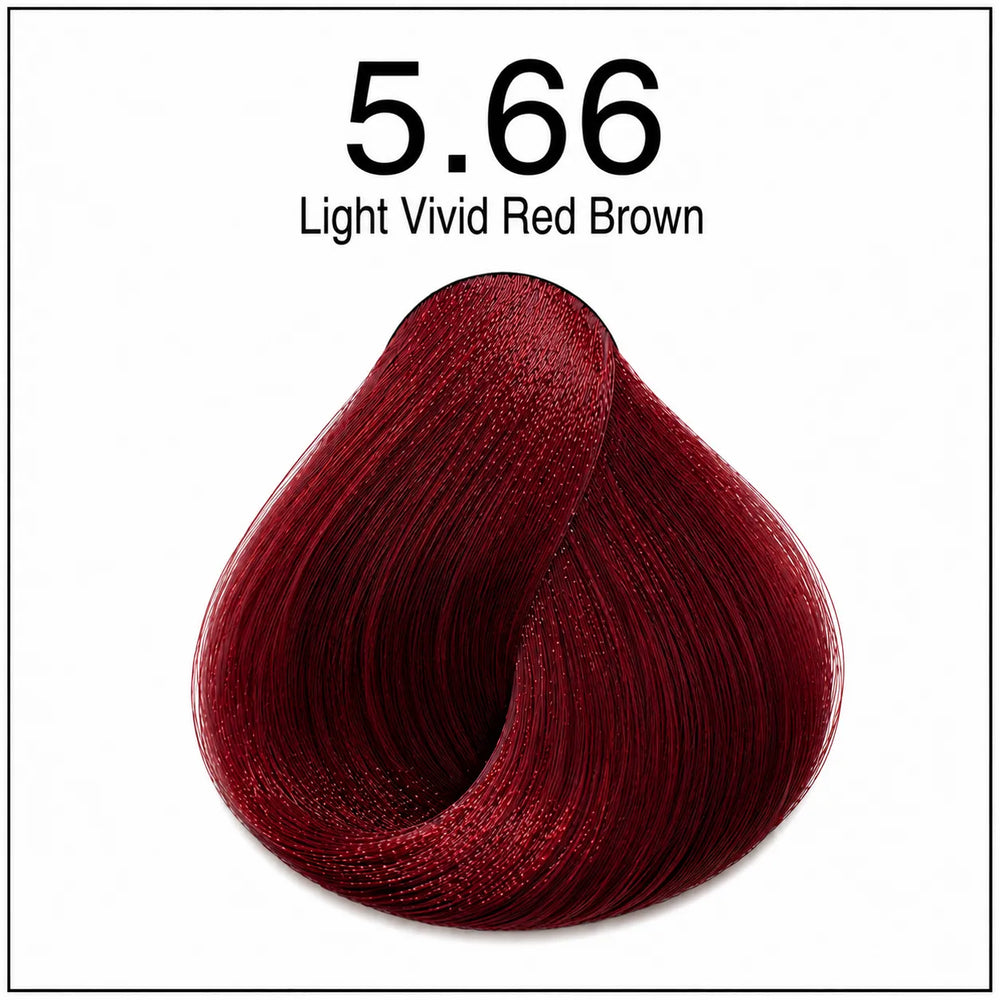 Hair dye color swatch 5.66 light vivid red brown