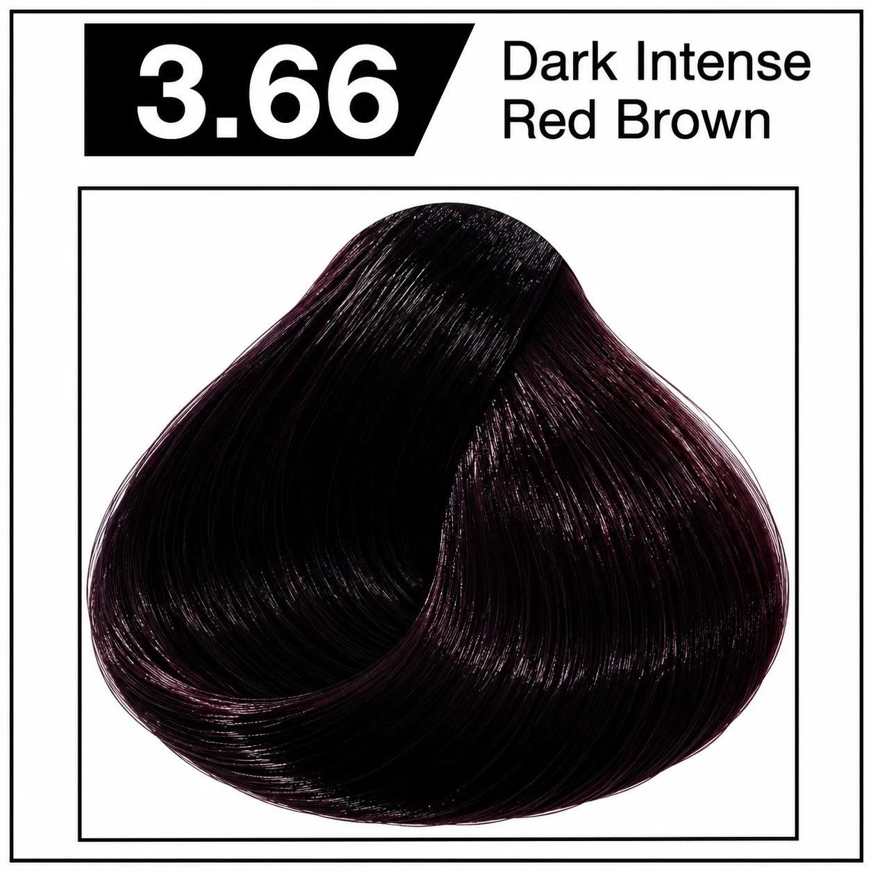 Hair color shade swatch, dark intense red brown hair dye cream