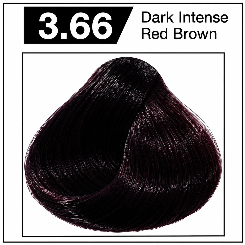 Hair color shade swatch, dark intense red brown hair dye cream