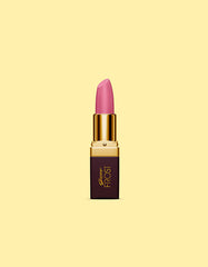 Lipstick with raised gold cap and pink bullet; dark tube with FROST label