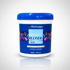 Eazicolor Infinite Blonde blue bleach lifting powder jar with blue lid, 200g, front view