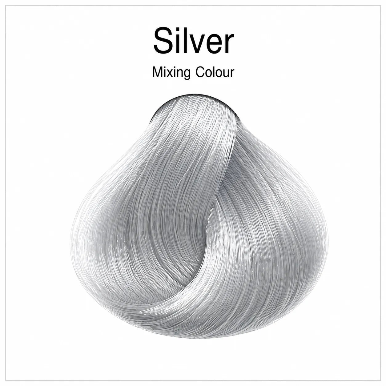 Hair color shade swatch Silver mixing colour, bright silver curled hair sample.