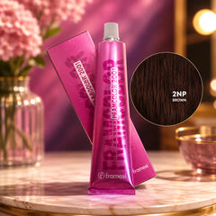 Framesi 2NP brown hair color tube and bottle, 60 ml