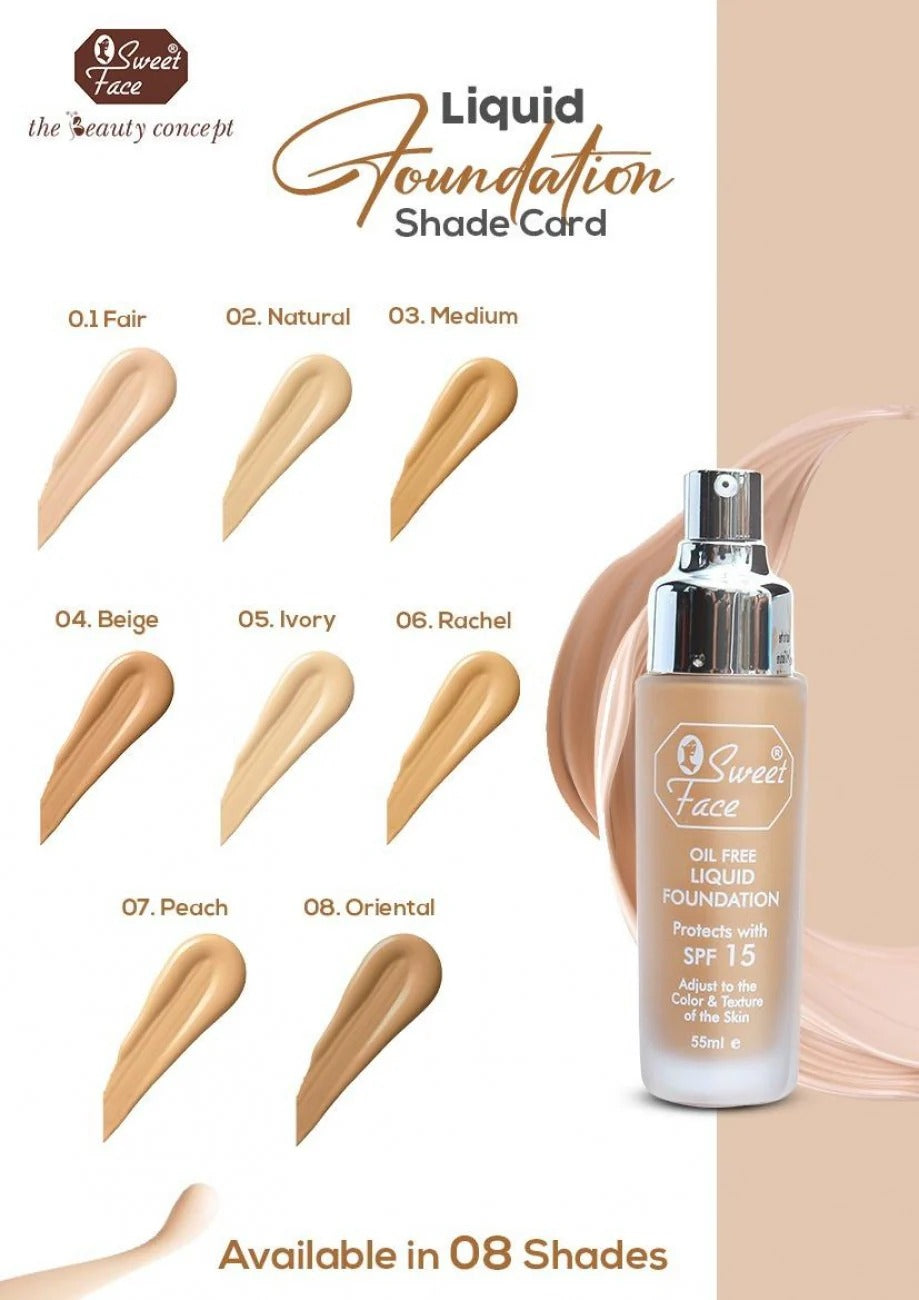 Oil-free liquid foundation bottle, shade 01 Fair with cream swatch