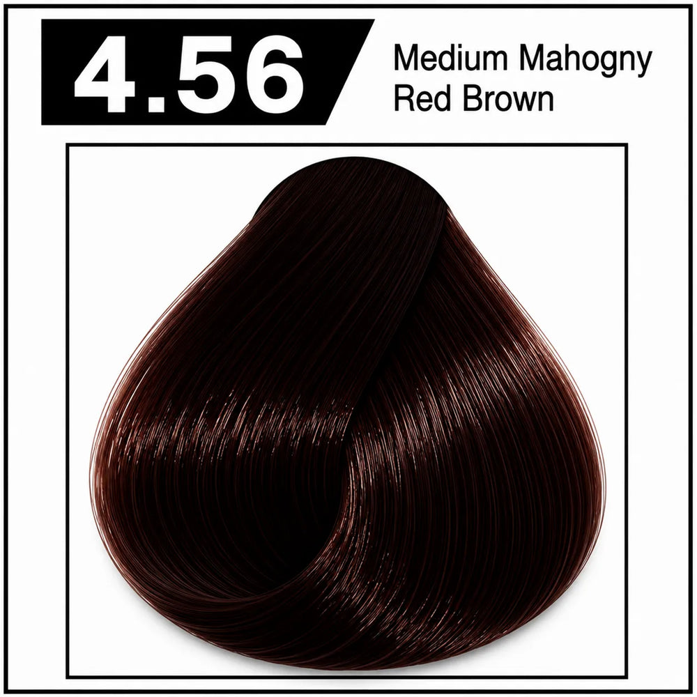 Bremod hair color 4.56 Medium Mahogany Red Brown shade chart with brown-red swatch