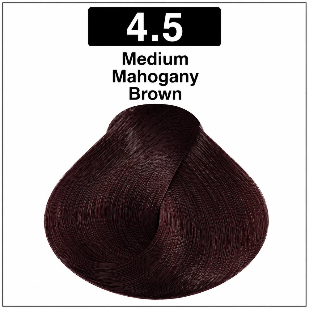 Hair color shade 4.5 Medium Mahogany Brown, rich dark brown hair dye
