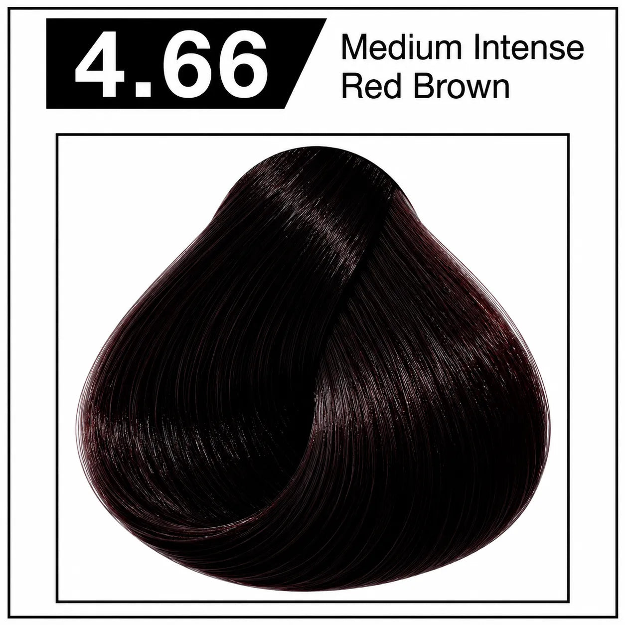 Hair color shade 4.66, medium intense red-brown, glossy dark red-brown hair tone