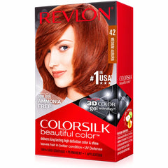 Colorsilk hair color kit box, medium auburn shade 42, 3D color gel, ammonia-free