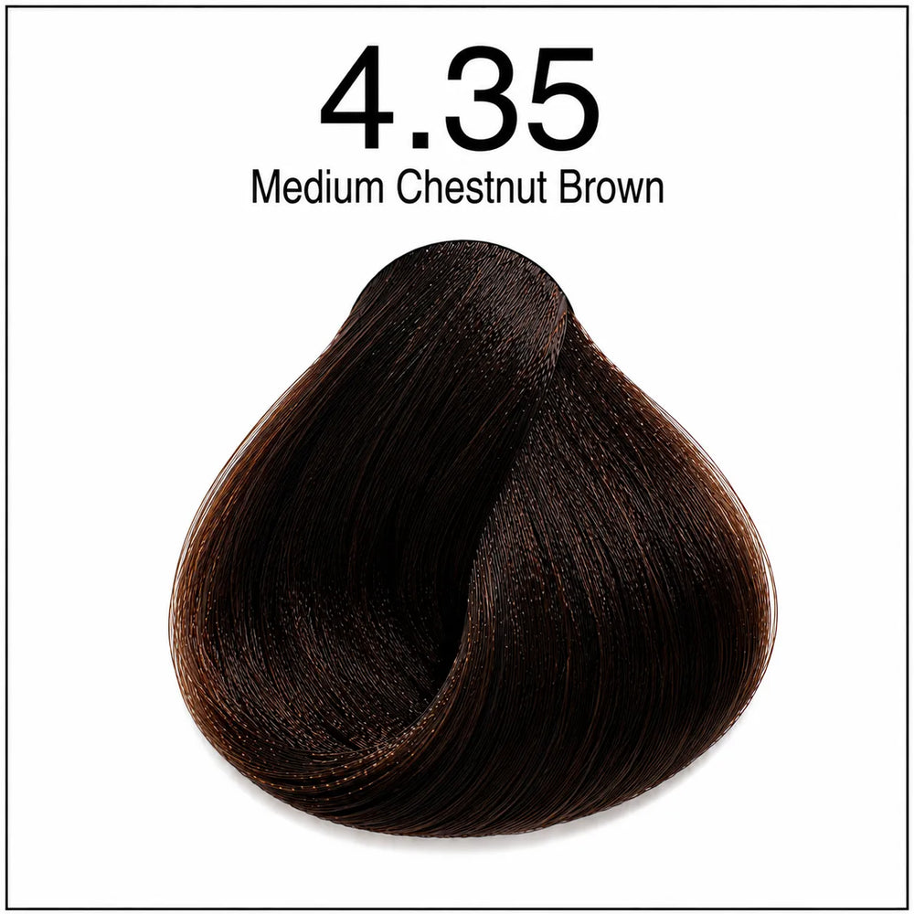 Hair color shade 4.35 Medium Chestnut Brown swatch, dark brown with warmth
