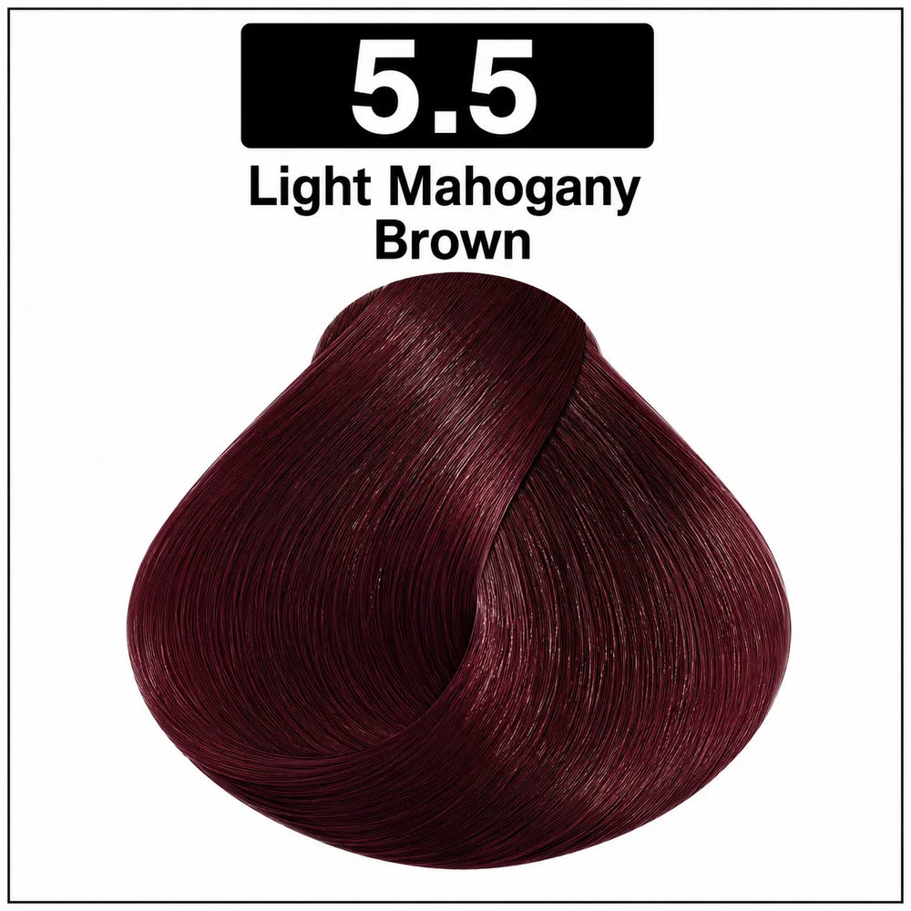 Hair color shade 5.5 Light Mahogany Brown, deep burgundy-brown hair dye