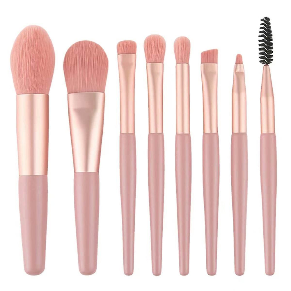 8 Pieces Small Makeup Brush Set, Cosmetics Professional Face Powder Foundation Blush Eyeshadow Makeup Brush Tool Travel Size with cute Pouch, Zip lock Bag - YehChez.pk