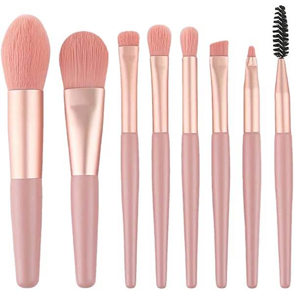 8 Pieces Small Makeup Brush Set, Cosmetics Professional Face Powder Foundation Blush Eyeshadow Makeup Brush Tool Travel Size with cute Pouch, Zip lock Bag - YehChez.pk