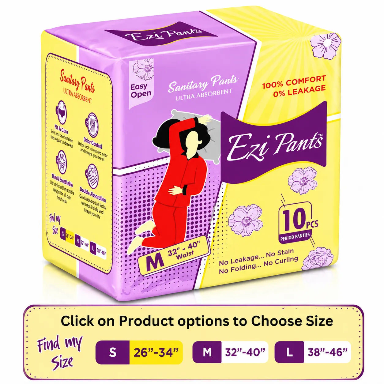 Ezi Pants Pack of 10 Period Panty For Women - Ultra Absorbent Sanitary Pants (All Variants)