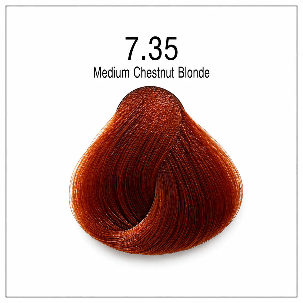Hair dye color swatch 7.35 medium chestnut blonde