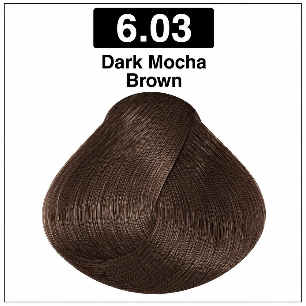 Hair color shade 6.03 Dark Mocha Brown—dark brown cream formula