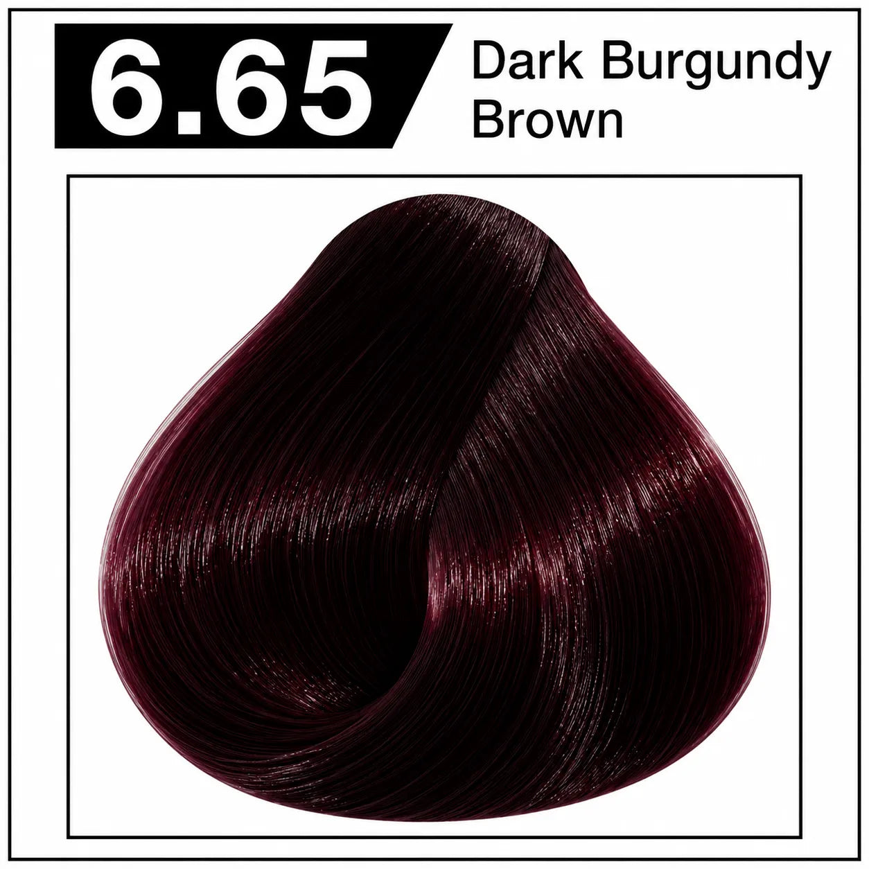 Hair color shade swatch, dark burgundy brown hair dye cream