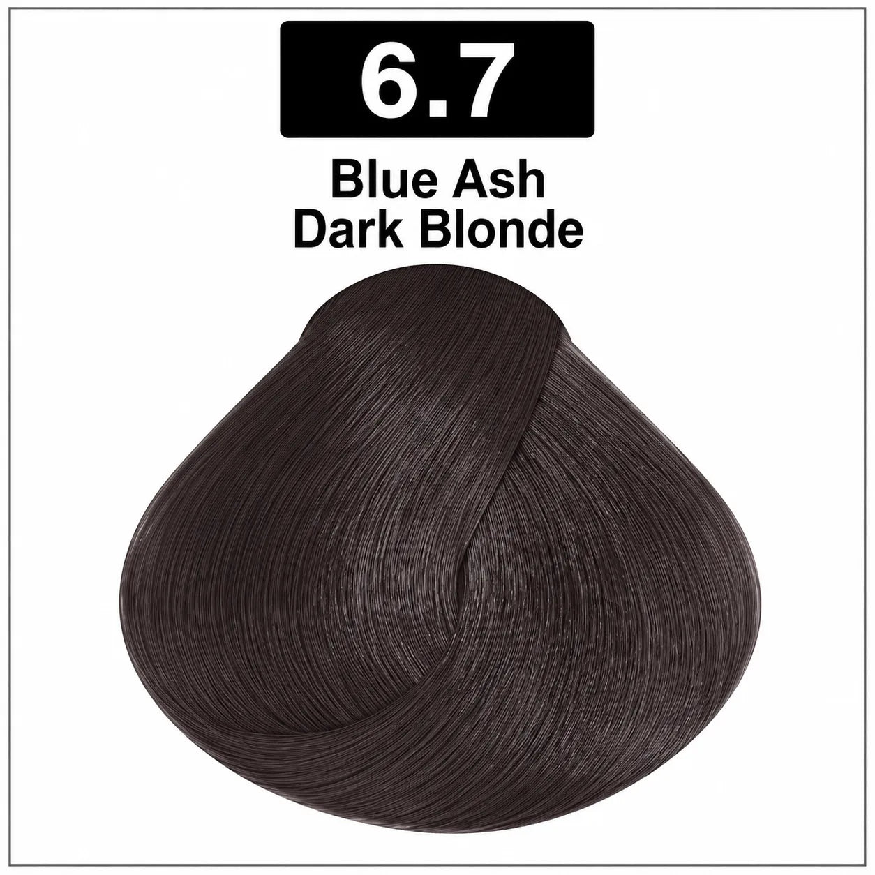 Hair color shade 6.7 Blue Ash Dark Blonde, dark ash brown swatch.