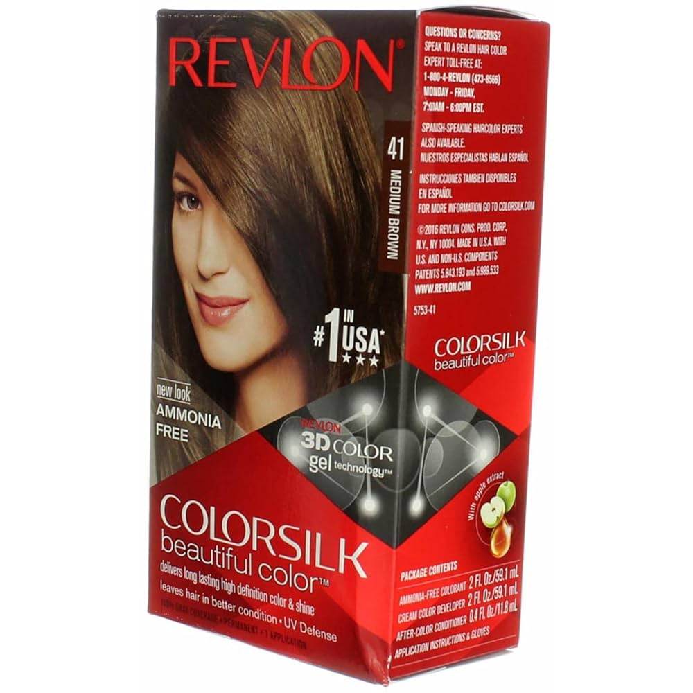 Revlon ColorSilk hair color box with label panel, shade 41