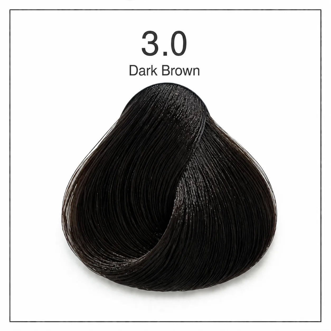 Hair color shade 3.0 Dark Brown swatch, very dark black-brown curls