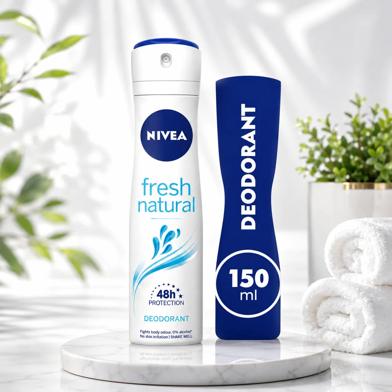 NIVEA fresh natural deodorant container set: white bottle and blue 150 ml deodorant