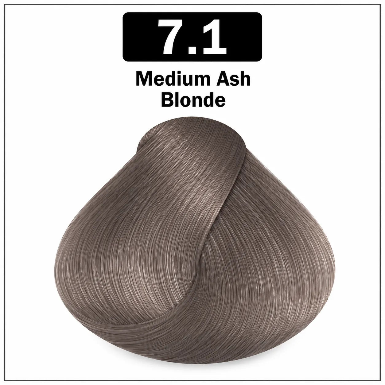Hair color shade 7.1 Medium Ash Blonde, silvery medium ash blonde swatch.