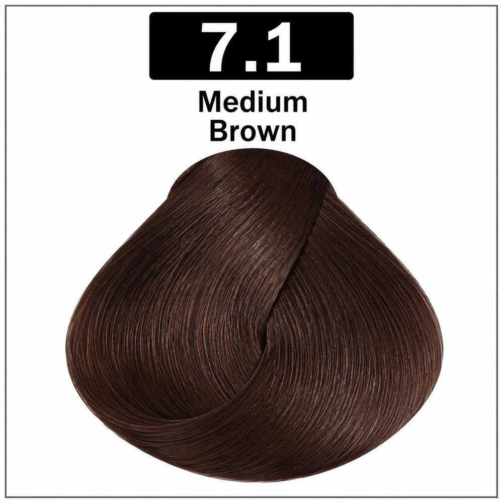Hair color shade 7.1 Medium Brown, medium brown swatch.