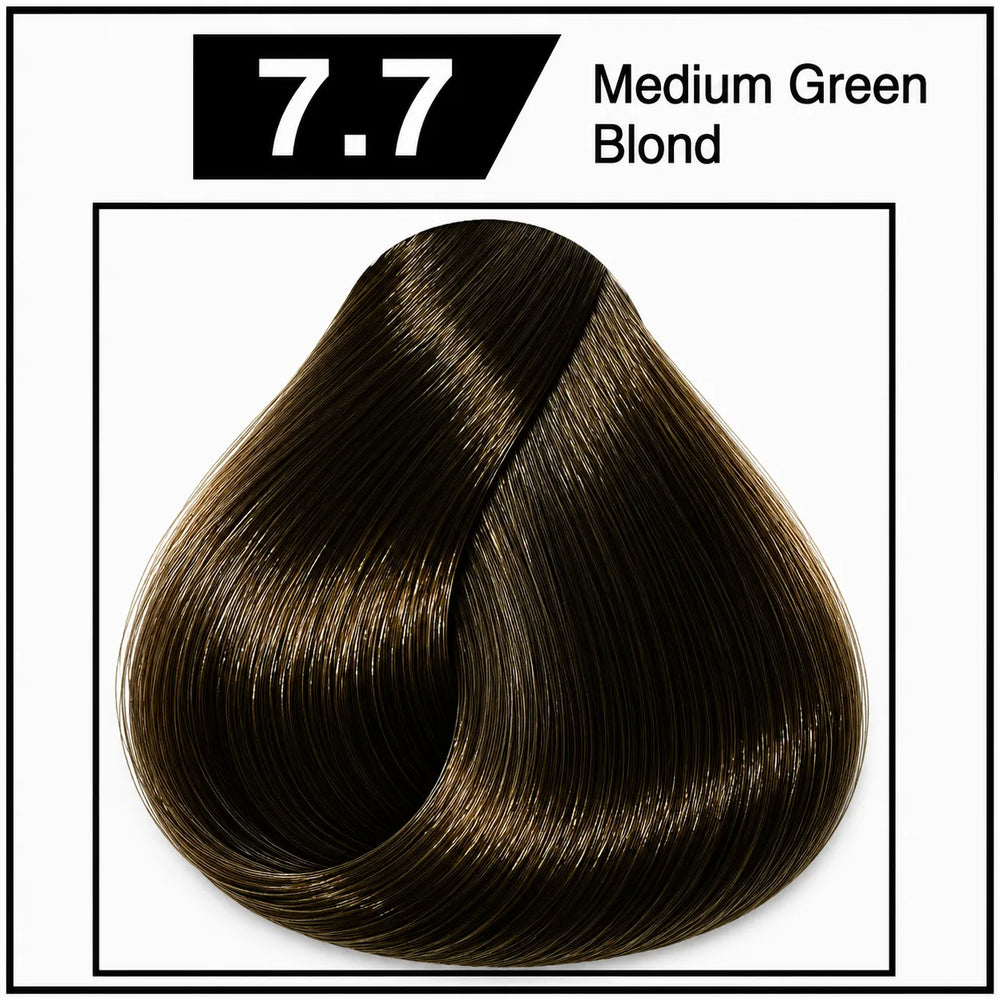 Hair color swatch card 7.7 Medium Green Blond