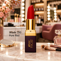 Genny lip lipstick in shade 350 Pure Red, gold cap and red bullet.