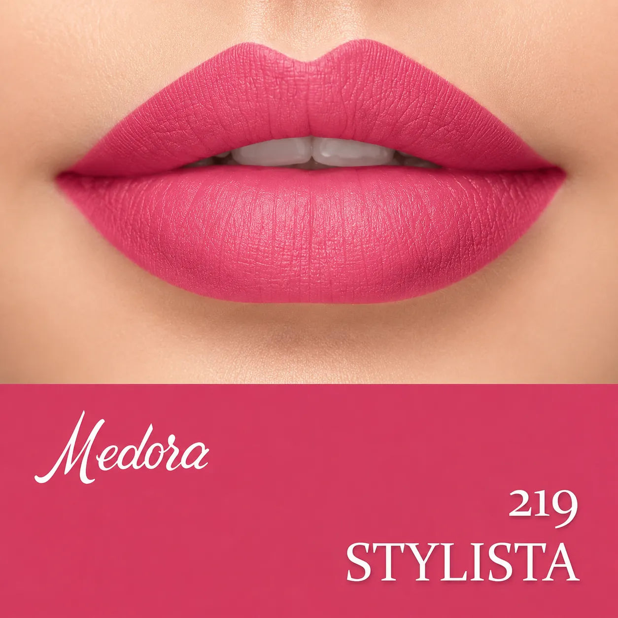 Bright pink lips wearing lipstick
